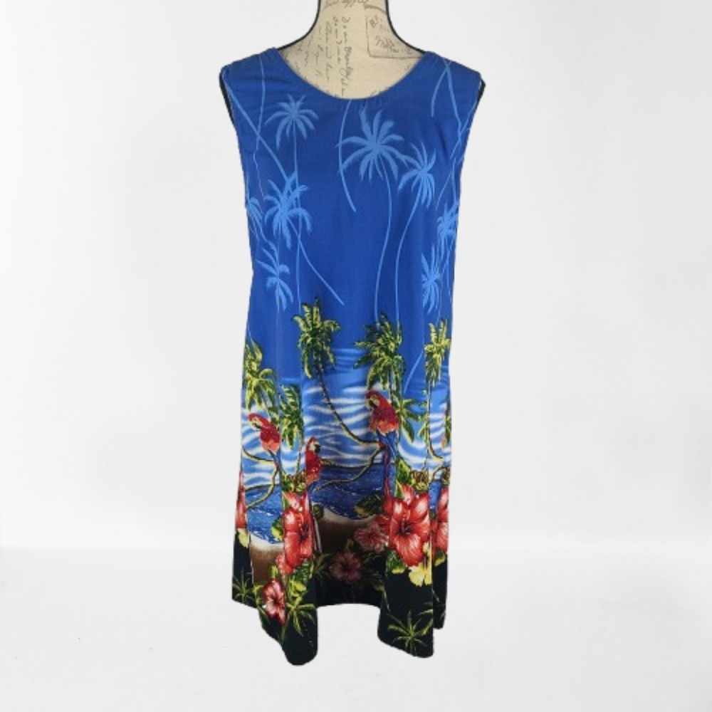 Tiki Palm XL Tropical Parrot Sequin Shift Dress Blue